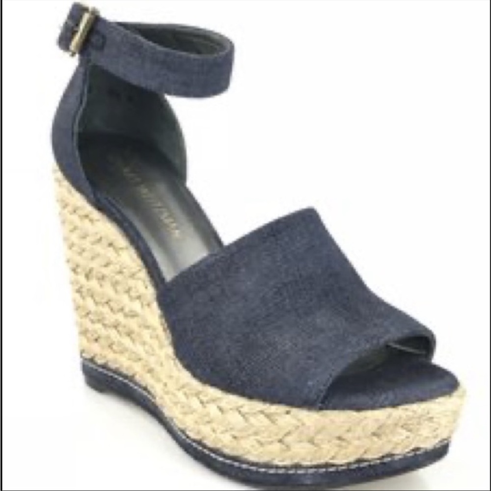 Stuart Weitzman Denim Soho Gal Espadrille Wedge Sandal